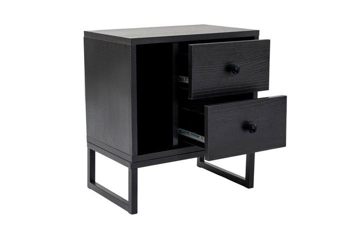 Nordure Glimmer Mesilla de Noche, Wood Black, Negro, Mueble Dormitorio 45.2x50x29.5cm